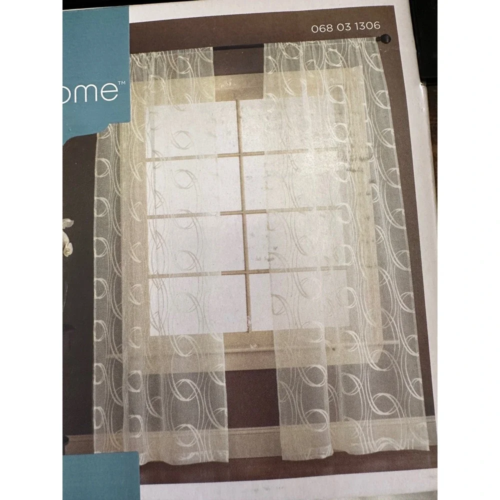 Home Cream Hoops Window Sheer Curtain Panels 42x84 Cream Off-White lot of 2 NWT
